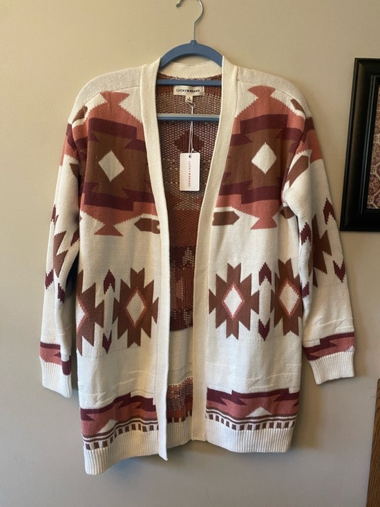 Lucky Brand Sweaters - Lucky Brand Cream Cardigan with Brown & Rust Aztec Pattern 🆕